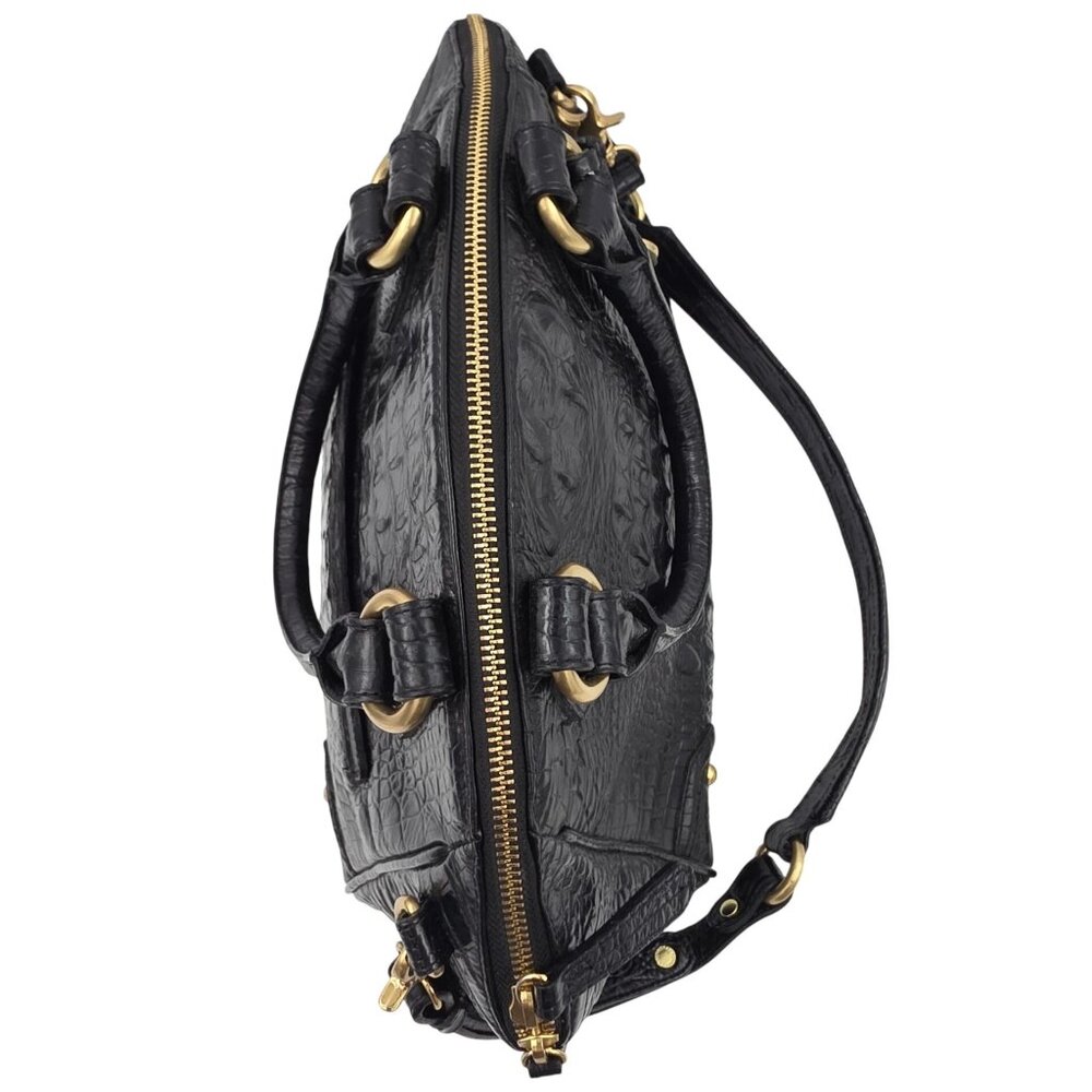 Brahmin Duxbury Satchel Black Melbourne Croc Embossed Leather Designer Purse Bag - Picture 10 of 16